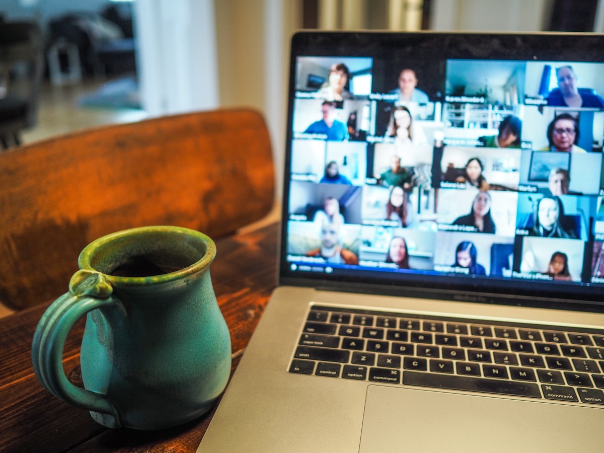 Online psychotherapy session via laptop and webcam from home